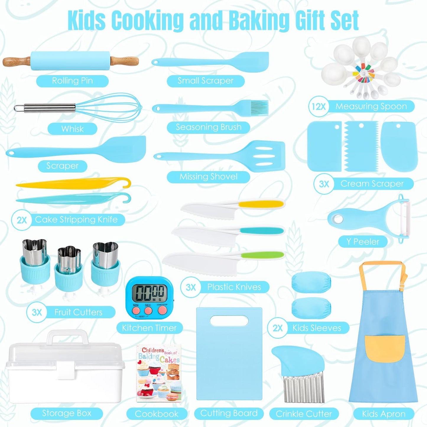 37PCS Kids Cooking Sets Real, Kids Cooking and Baking Gift Set with Storage Case Timer Kid Safe Knives Cutting Board, Toddler Real Kitchen Tools, Birthday Gifts for Girls Boys Age 3 - 8