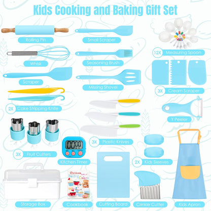 37PCS Kids Cooking Sets Real, Kids Cooking and Baking Gift Set with Storage Case Timer Kid Safe Knives Cutting Board, Toddler Real Kitchen Tools, Birthday Gifts for Girls Boys Age 3 - 8