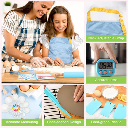 37PCS Kids Cooking Sets Real, Kids Cooking and Baking Gift Set with Storage Case Timer Kid Safe Knives Cutting Board, Toddler Real Kitchen Tools, Birthday Gifts for Girls Boys Age 3 - 8