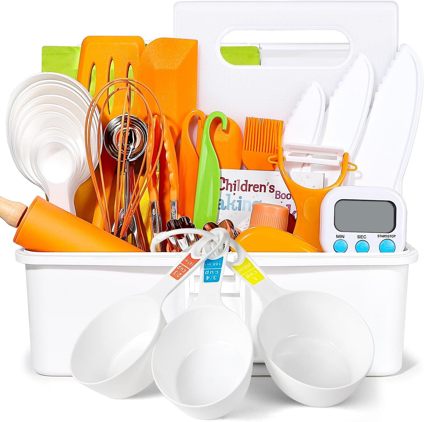 37PCS Kids Cooking Sets Real, Kids Cooking and Baking Gift Set with Storage Case Timer Kid Safe Knives Cutting Board, Toddler Real Kitchen Tools, Birthday Gifts for Girls Boys Age 3 - 8
