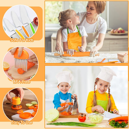 37PCS Kids Cooking Sets Real, Kids Cooking and Baking Gift Set with Storage Case Timer Kid Safe Knives Cutting Board, Toddler Real Kitchen Tools, Birthday Gifts for Girls Boys Age 3 - 8