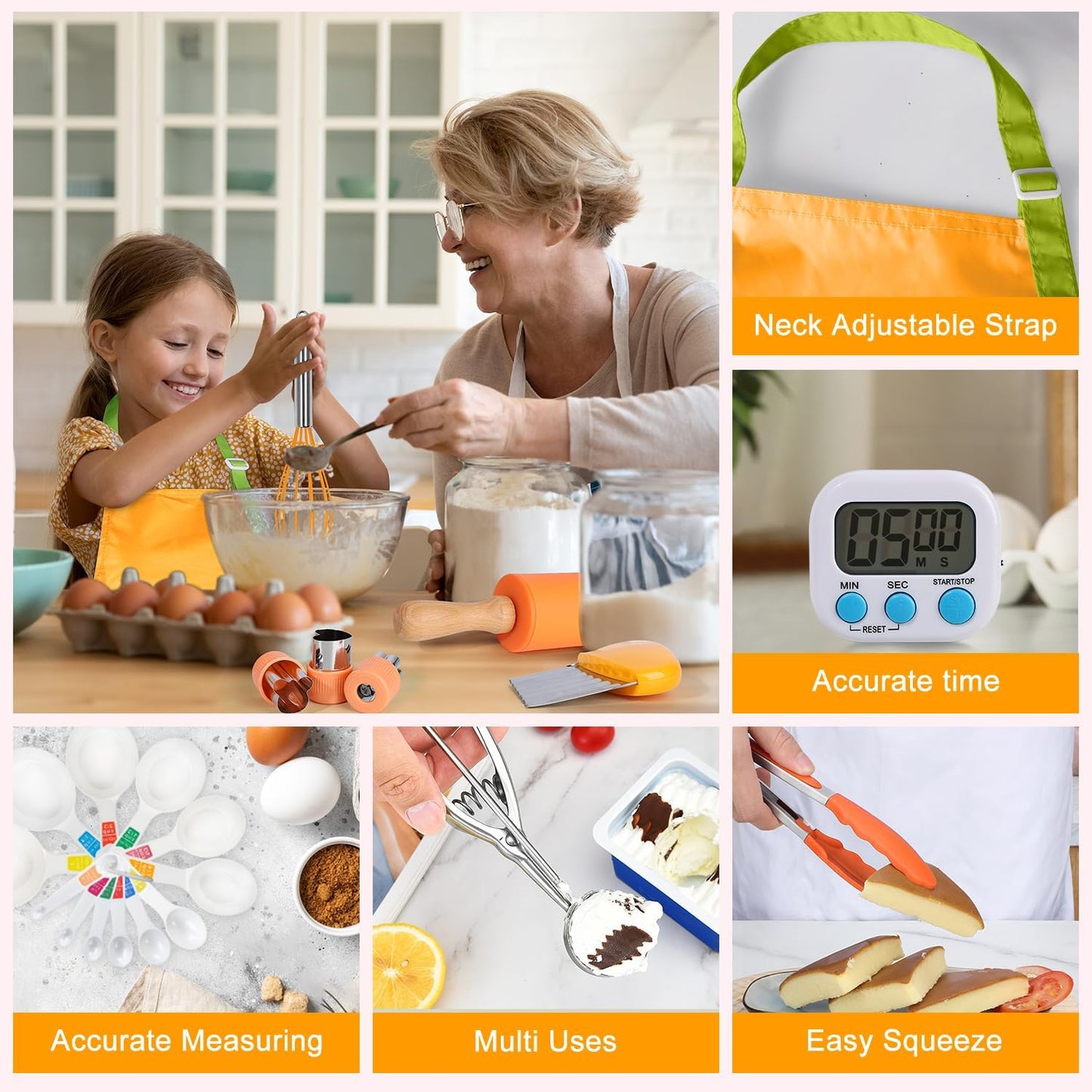 37PCS Kids Cooking Sets Real, Kids Cooking and Baking Gift Set with Storage Case Timer Kid Safe Knives Cutting Board, Toddler Real Kitchen Tools, Birthday Gifts for Girls Boys Age 3 - 8