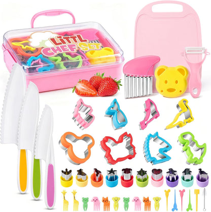 37PCS Kids Cooking Sets Real, Kids Cooking and Baking Gift Set with Storage Case Timer Kid Safe Knives Cutting Board, Toddler Real Kitchen Tools, Birthday Gifts for Girls Boys Age 3 - 8