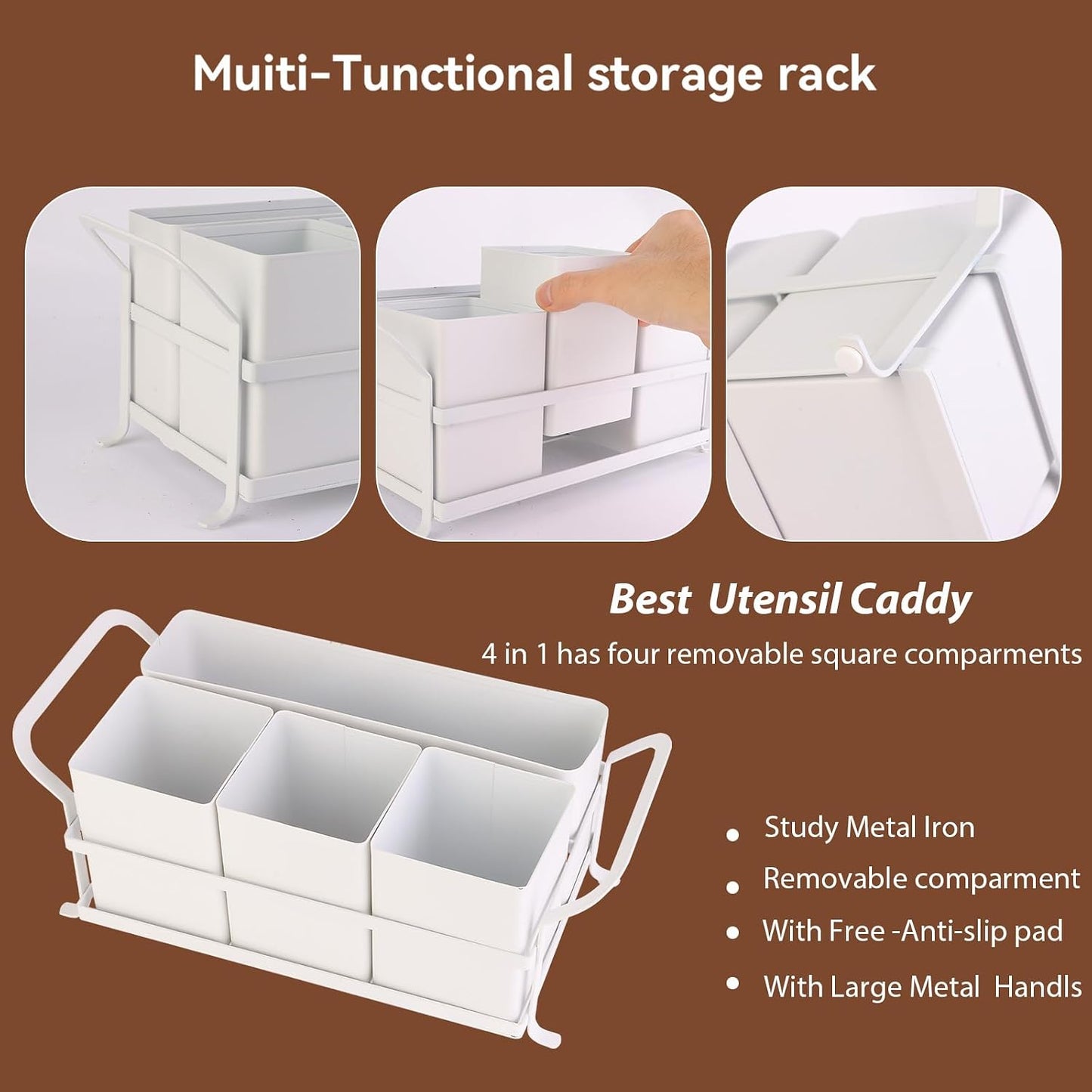 Silverware Caddy Metal Utensil Holder for Party Countertop Silverware Utensil Caddy Cutlery Flatware Organizer for Spoons Forks Plates Napkins white&Black