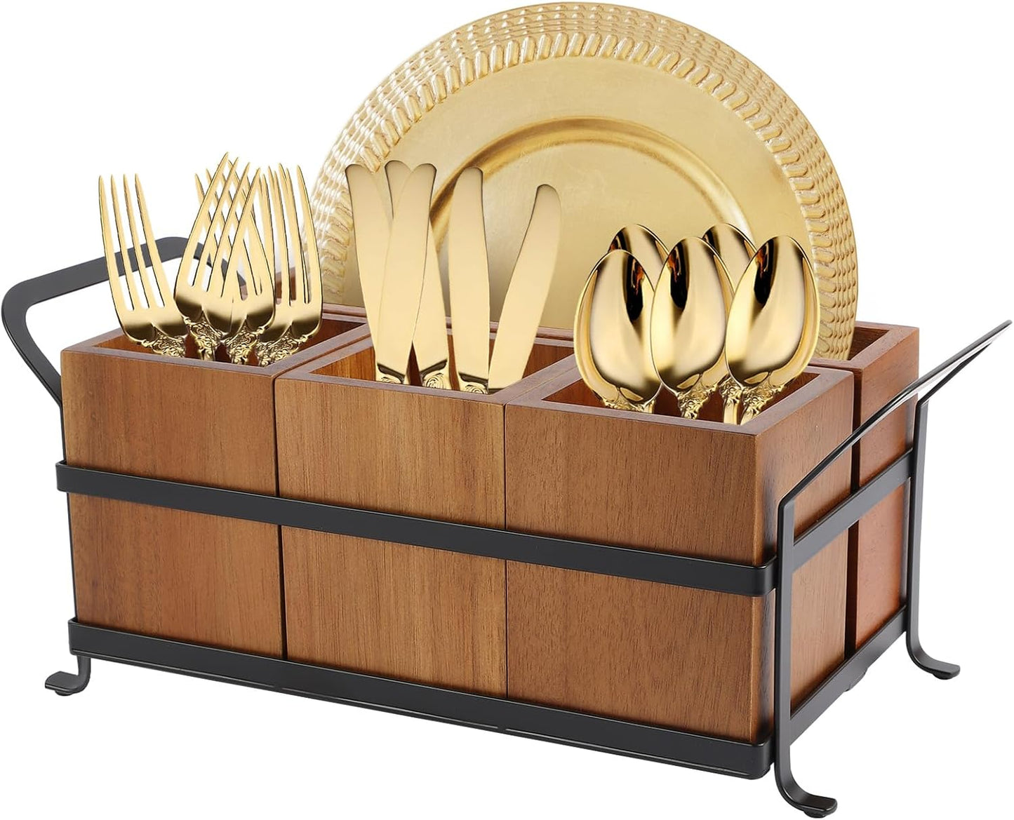 Silverware Caddy Metal Utensil Holder for Party Countertop Silverware Utensil Caddy Cutlery Flatware Organizer for Spoons Forks Plates Napkins white&Black