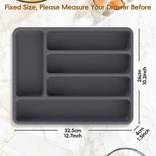 Non-Slip Silicone Kitchen Drawer Organizer for Utensils & Flatware | Heavy-Duty Silverware Cutlery Tray Insert | Waterproof, Easy-Clean for Office, Junk Drawer