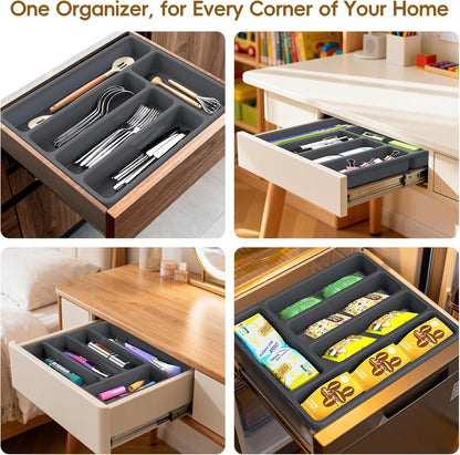 Non-Slip Silicone Kitchen Drawer Organizer for Utensils & Flatware | Heavy-Duty Silverware Cutlery Tray Insert | Waterproof, Easy-Clean for Office, Junk Drawer