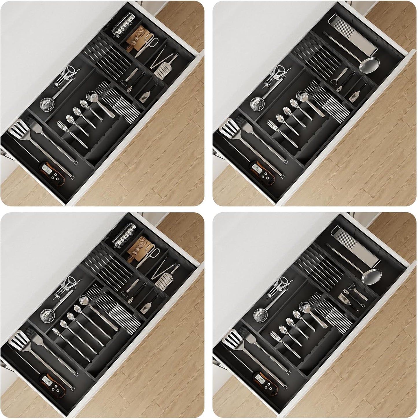 Bamboo Silverware Drawer Organizer, 17.72-29.53 Inch Expandable Large Kitchen Drawer Organizer, 5-8 Slot Flatware with Removable Card Slots & Knife Block for Spoon Butter Knive, Natural