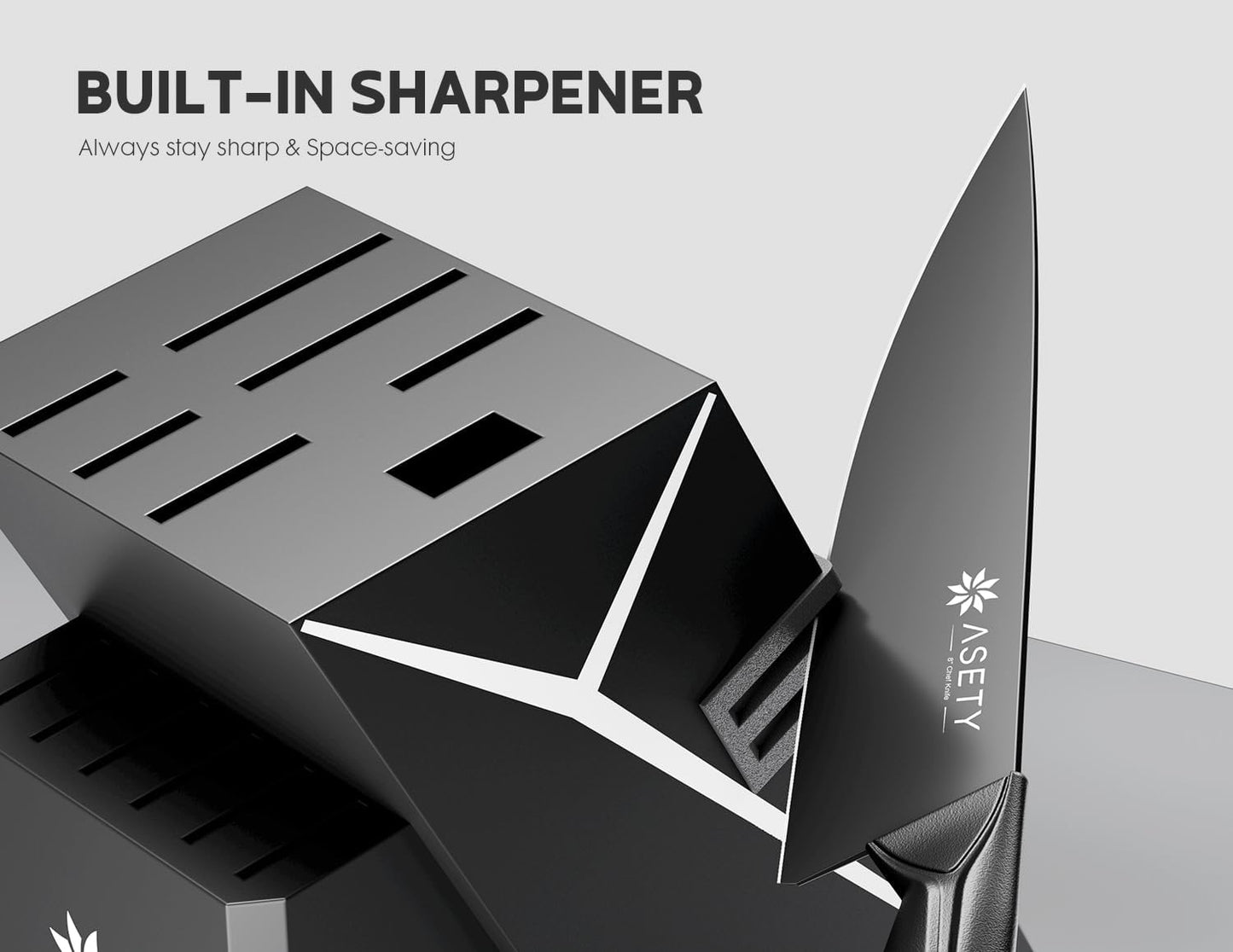 Knife Set - 15 PCS Kitchen Knife Set with Built-in Knife Sharpener Block - Stainless Steel Knife Block Set - Dishwasher Safe, Elegant Box for Men Women, Fathers day