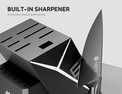 Knife Set - 15 PCS Kitchen Knife Set with Built-in Knife Sharpener Block - Stainless Steel Knife Block Set - Dishwasher Safe, Elegant Box for Men Women, Fathers day