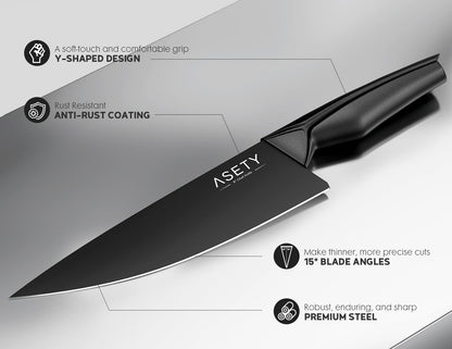 Knife Set - 15 PCS Kitchen Knife Set with Built-in Knife Sharpener Block - Stainless Steel Knife Block Set - Dishwasher Safe, Elegant Box for Men Women, Fathers day
