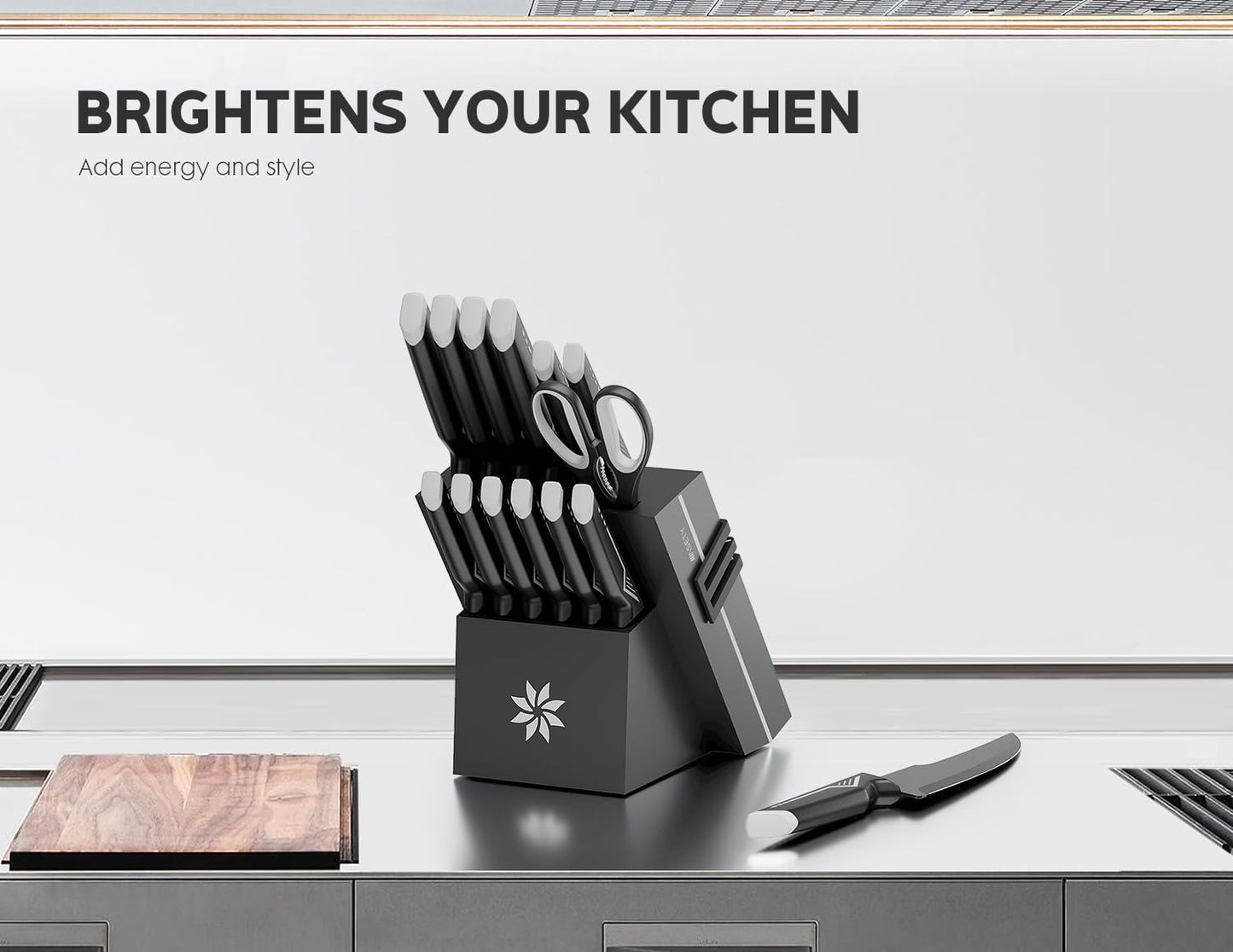 Knife Set - 15 PCS Kitchen Knife Set with Built-in Knife Sharpener Block - Stainless Steel Knife Block Set - Dishwasher Safe, Elegant Box for Men Women, Fathers day