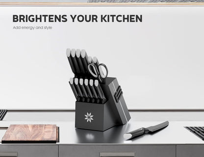 Knife Set - 15 PCS Kitchen Knife Set with Built-in Knife Sharpener Block - Stainless Steel Knife Block Set - Dishwasher Safe, Elegant Box for Men Women, Fathers day