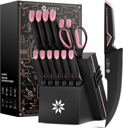 Knife Set - 15 PCS Kitchen Knife Set with Built-in Knife Sharpener Block - Stainless Steel Knife Block Set - Dishwasher Safe, Elegant Box for Men Women, Fathers day