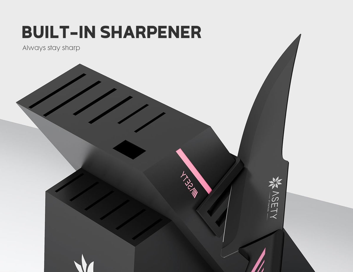 Knife Set - 15 PCS Kitchen Knife Set with Built-in Knife Sharpener Block - Stainless Steel Knife Block Set - Dishwasher Safe, Elegant Box for Men Women, Fathers day