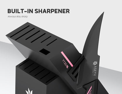 Knife Set - 15 PCS Kitchen Knife Set with Built-in Knife Sharpener Block - Stainless Steel Knife Block Set - Dishwasher Safe, Elegant Box for Men Women, Fathers day