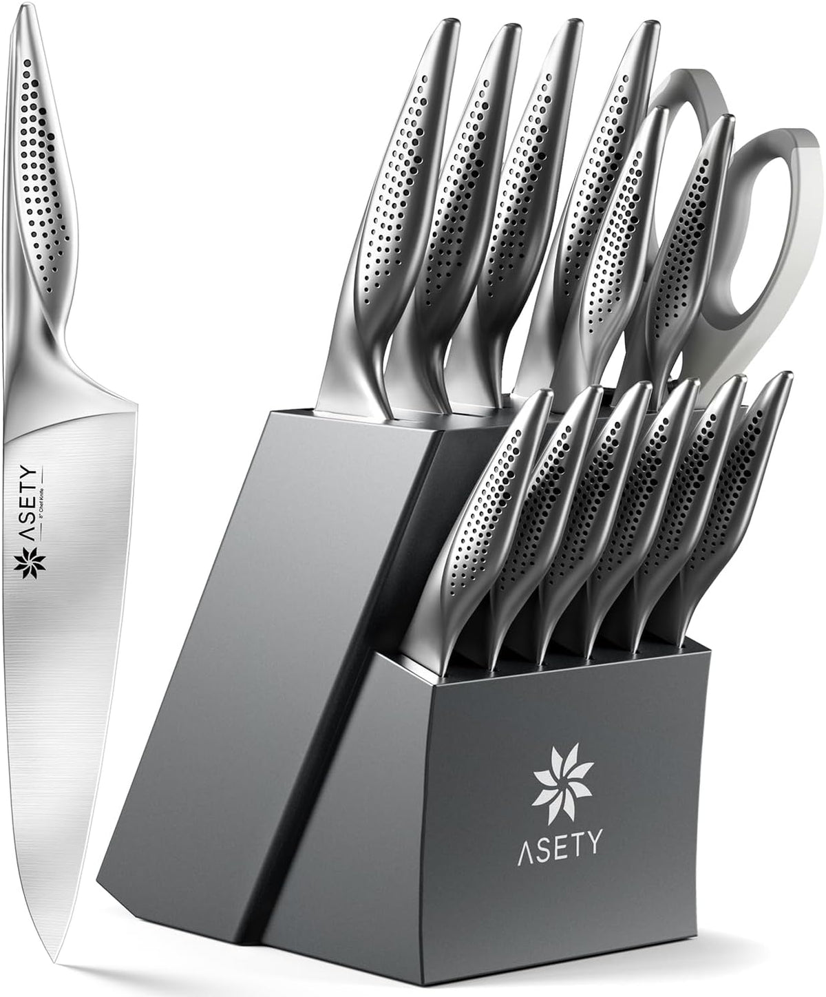 Knife Set - 15 PCS Kitchen Knife Set with Built-in Knife Sharpener Block - Stainless Steel Knife Block Set - Dishwasher Safe, Elegant Box for Men Women, Fathers day