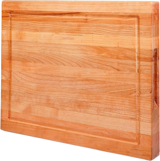 Solid Cherry Wood Cutting Board for Kitchen, USA Grown Hardwood, 16 x 12, with Invisible Inner Handle, Prefinished with Food-Grade Oil, Suitable for Kitchen Edge Grain, 1" Thick