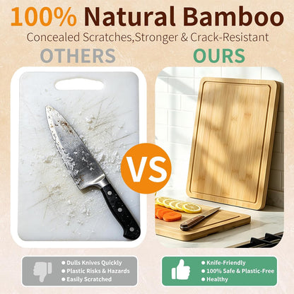 Bamboo Cutting Board Set of 3, Cutting Boards for Kitchen with Deep Juice Grooves