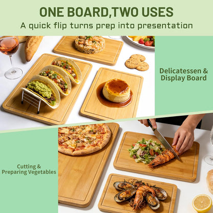 Bamboo Cutting Board Set of 3, Cutting Boards for Kitchen with Deep Juice Grooves