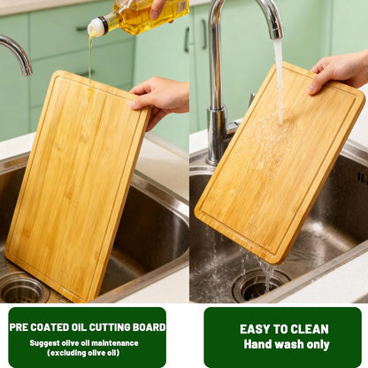 Bamboo Cutting Board Set of 3, Cutting Boards for Kitchen with Deep Juice Grooves