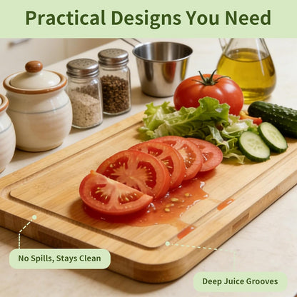Bamboo Cutting Board Set of 3, Cutting Boards for Kitchen with Deep Juice Grooves