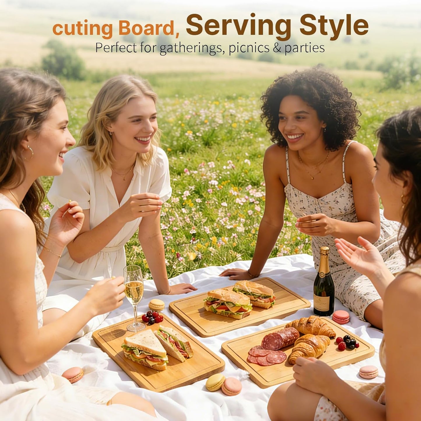 Bamboo Cutting Board Set of 3, Cutting Boards for Kitchen with Deep Juice Grooves