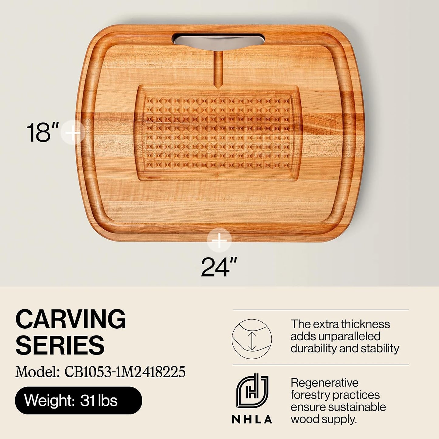 Carving Series Rectangular Wooden Maple Cutting Board 24”x18”