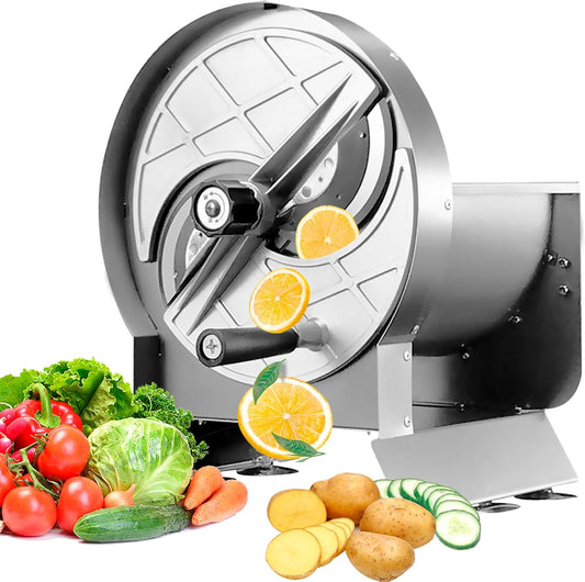 Commercial Vegetable Slicer Manual Fruit Veggie Cutter 0-0.5'' | Stainless Steel, Thickness Adjustable, Large Feed Port, Detachable Push Rod, 6 Suction Cups, for Onion Potato Lime Cabbage