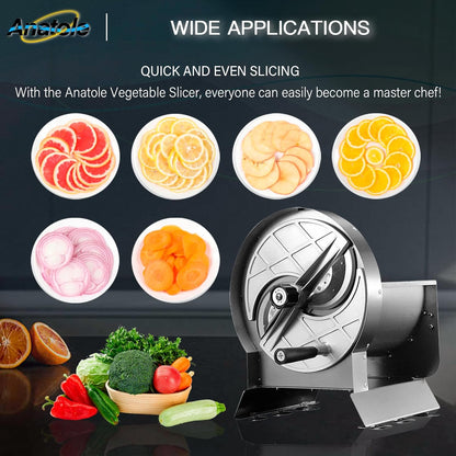 Commercial Vegetable Slicer Manual Fruit Veggie Cutter 0-0.5'' | Stainless Steel, Thickness Adjustable, Large Feed Port, Detachable Push Rod, 6 Suction Cups, for Onion Potato Lime Cabbage
