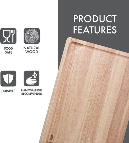 Rubberwood Pour Spout Cutting Board – 21" x 15" x 1" | Juice Groove, Easy-Pour Corner, Heavy-Duty Wood Board for Carving & Chopping