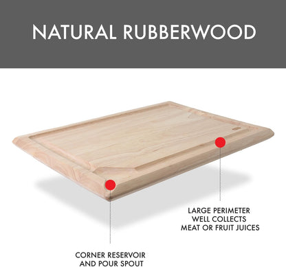 Rubberwood Pour Spout Cutting Board – 21" x 15" x 1" | Juice Groove, Easy-Pour Corner, Heavy-Duty Wood Board for Carving & Chopping