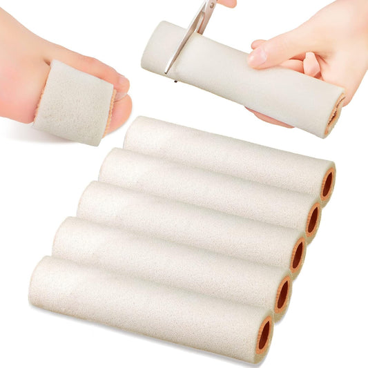 6 Pieces Foam Toe Protector Sleeves Foam Bandages Cuttable Tube Toe Cushion Covers for Feet, Bunion, Hammer, Callus Corn, Bliste, Pain(Large,Beige)