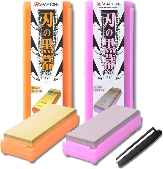 Shapton Kuromaku Whetstone Sharpening Stone Set, Japanese 1000 & 5000 Grit Knife Sharpening Stones with Knife Sharpening Angle Guide for Kitchen & Chef’s Knives