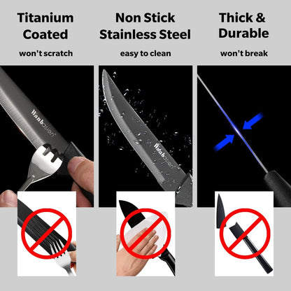 Black Non Serrated Steak Knives Set, Steak Knife Set Dishwasher Safe, Sharp Steak Knives Set for Kitchen with Ergonomic Handles