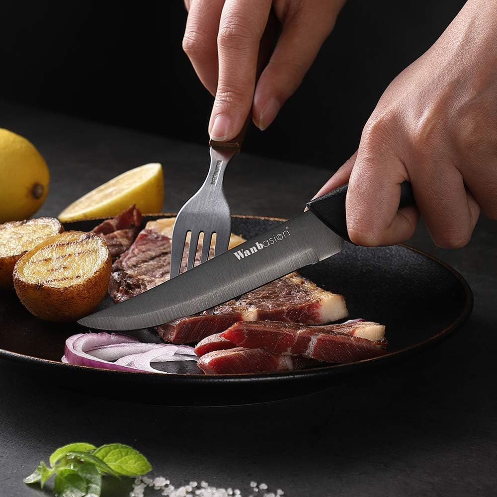 Black Non Serrated Steak Knives Set, Steak Knife Set Dishwasher Safe, Sharp Steak Knives Set for Kitchen with Ergonomic Handles