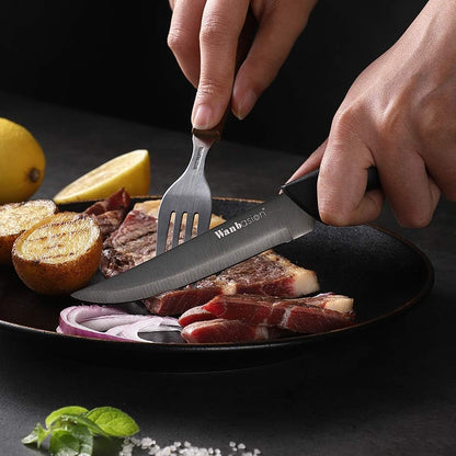 Black Non Serrated Steak Knives Set, Steak Knife Set Dishwasher Safe, Sharp Steak Knives Set for Kitchen with Ergonomic Handles