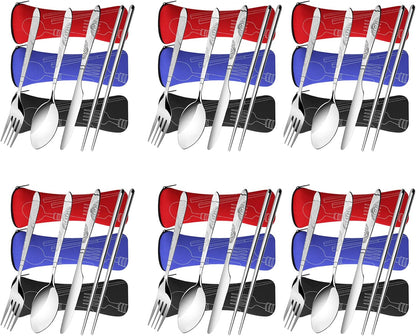 3 Pack Reusable Flatware Sets Knife, Fork, Spoon, Chopsticks, 12Pcs Portable Travel Stainless Steel Tableware Dinnerware with Carrying Case
