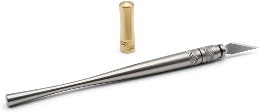 Elegant Craft Knife with #11 ultra sharp carbon steel blade. Precision Hobby Knife for crafting. Lightweight CNC machined aluminum handle & cap with anodized finish.