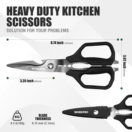 Kitchen Scissors, All Purpose Kitchen Shears Titanium Coated | Detachable Stainless Steel Blades, for Easy Cleaning, Heavy Duty for Meat, Fish, Nuts, Vegetables, Protective Cover Included
