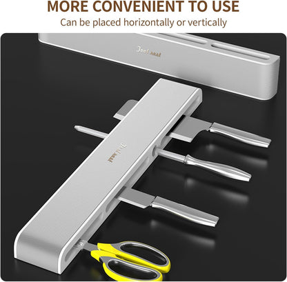 Upgraded Wall-Mounted Knife Holder Organizer - No Drilling Premium Material Kitchen Storage for Utensils, Spices & Towels, Space-Saving Design for Home & Office - Black & White