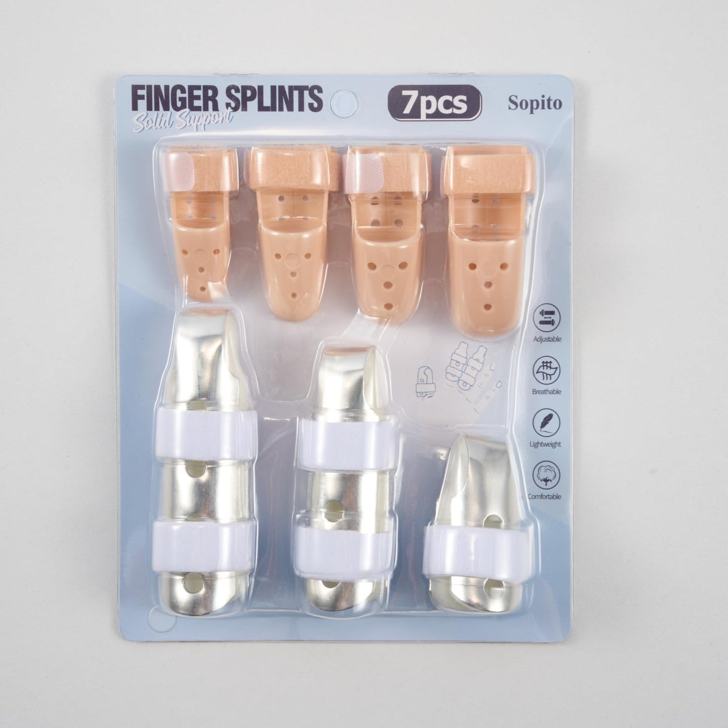 Finger Splint, 7 Pack Finger Brace for Knuckle Immobilization | Comfortable and Breathable, Ideal For Thumbs, Index, Middle, Ring, and Pinky Fingers, Adjustable belt, Lightweight