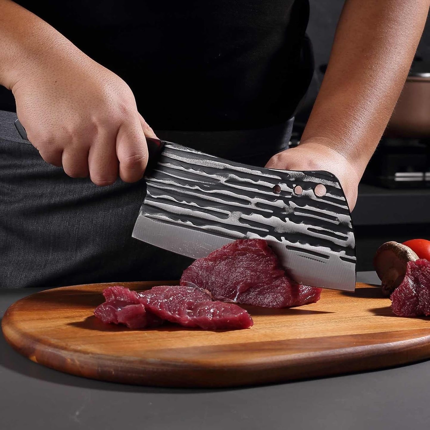 Butcher Knife Set with Bag，Meat Cleaver Full Tang Serbian Chef Knife High Carbon Steel for Meat Cutting Processing,Hand Forged Viking Carving Outdoor BBQ Camping Knife (3)