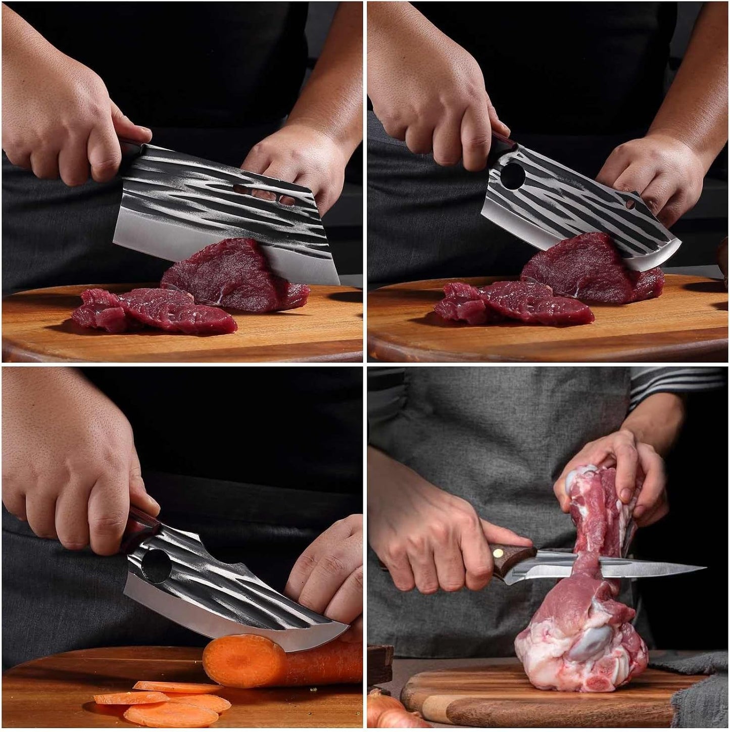 Butcher Knife Set with Bag，Meat Cleaver Full Tang Serbian Chef Knife High Carbon Steel for Meat Cutting Processing,Hand Forged Viking Carving Outdoor BBQ Camping Knife (3)