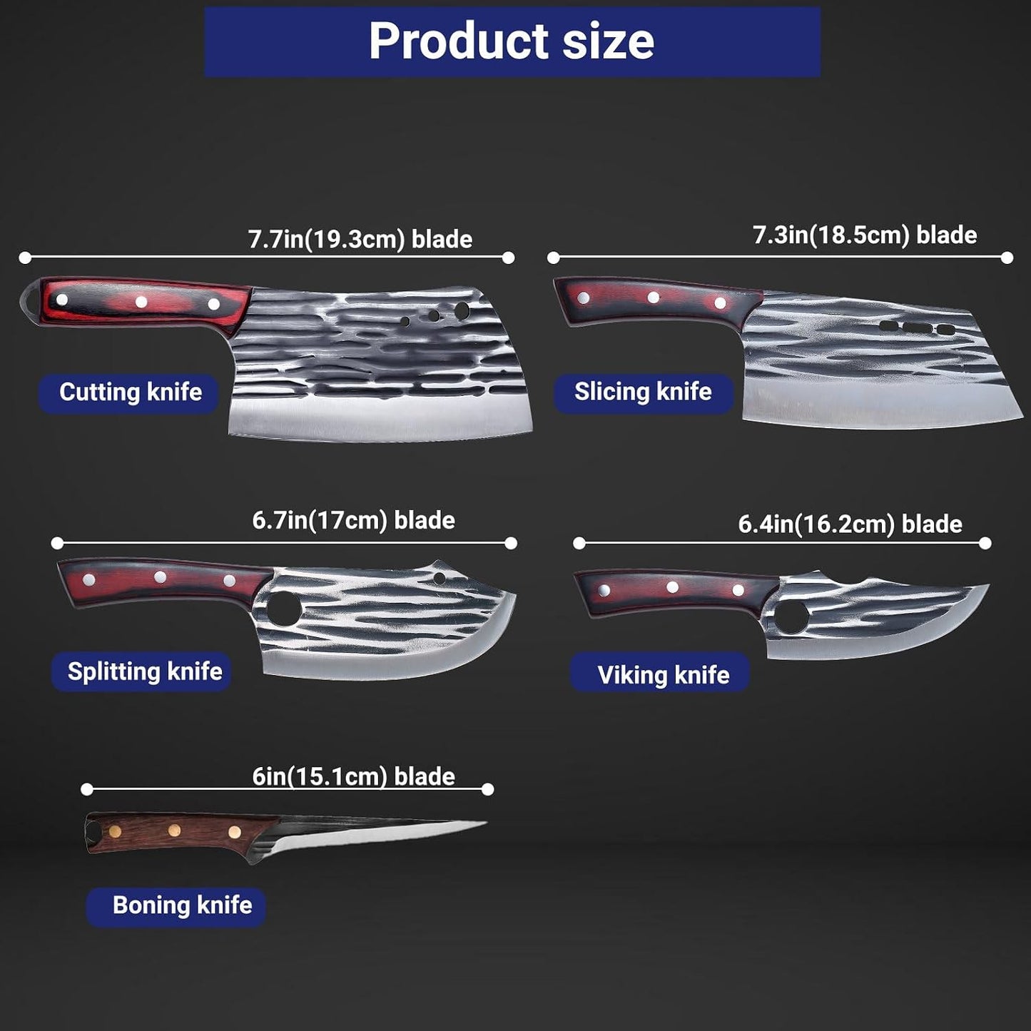 Butcher Knife Set with Bag，Meat Cleaver Full Tang Serbian Chef Knife High Carbon Steel for Meat Cutting Processing,Hand Forged Viking Carving Outdoor BBQ Camping Knife (3)