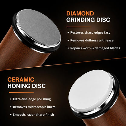 Rolling Knife Sharpener | Kitchen Knife Sharpener for Razor Sharp Edges | Diamond & Ceramic Knife Sharpening Kit for Smooth & Precise Cutting | Magnetic Holder with 15° & 20° Guides