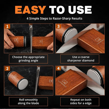 Rolling Knife Sharpener | Kitchen Knife Sharpener for Razor Sharp Edges | Diamond & Ceramic Knife Sharpening Kit for Smooth & Precise Cutting | Magnetic Holder with 15° & 20° Guides