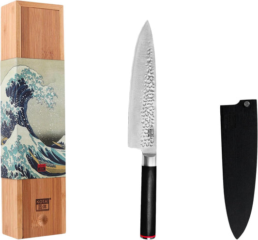 Gyuto 8 inch Chef Kitchen Knife | Ultra Sharp Japanese 440C Stainless Steel | Hammered Tsuchime Finish | Pakkawood Handle | Hidden Full Tang | Pakka Collection Professional Chef Knife