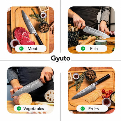 Gyuto 8 inch Chef Kitchen Knife | Ultra Sharp Japanese 440C Stainless Steel | Hammered Tsuchime Finish | Pakkawood Handle | Hidden Full Tang | Pakka Collection Professional Chef Knife