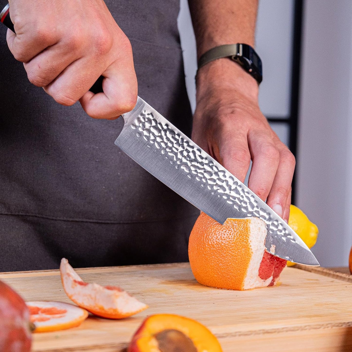 Gyuto 8 inch Chef Kitchen Knife | Ultra Sharp Japanese 440C Stainless Steel | Hammered Tsuchime Finish | Pakkawood Handle | Hidden Full Tang | Pakka Collection Professional Chef Knife